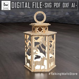 Horse Silhouette Forest Lantern: Laser Cut Tealight Candle Holder, Night Light Forest Scene Lantern Digital Download
