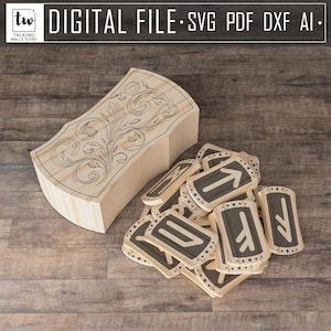 Digital File Aged Futhark runes set with box - paganism pagan witch witchcraft esoteric laser engraved divination tools
