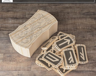 Digital File Aged Futhark runes set with box - paganism pagan witch witchcraft esoteric laser engraved divination tools