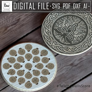 Digital File Aged Futhark runes set with box - paganism pagan witch witchcraft esoteric laser engraved divination tools