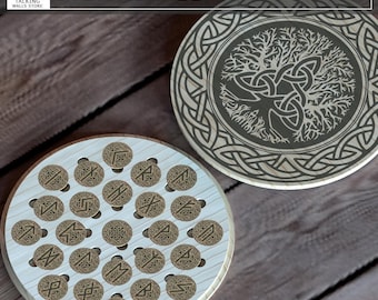 Digital File Aged Futhark runes set with box - paganism pagan witch witchcraft esoteric laser engraved divination tools