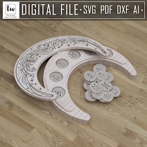 Digital File Aged Futhark runes set with box - paganism pagan witch witchcraft esoteric laser engraved divination tools