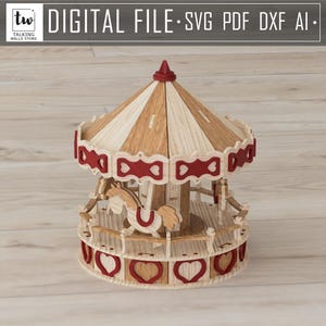 Pacote de carrosséis de madeira 3D, corte a laser de carrossel, modelo de carrossel 3D, sitter de prateleira svg, carrossel de cavalo, carrossel de cisne, arquivos de laser para crianças