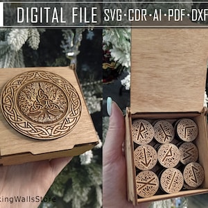 Digital File Aged Futhark runes set with box - paganism pagan witch witchcraft esoteric laser engraved divination tools
