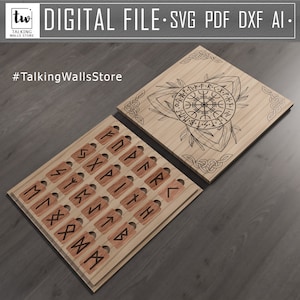 Digital File Aged Futhark runes set with box - paganism pagan witch witchcraft esoteric laser engraved divination tools