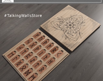 Digital File Aged Futhark runes set with box - paganism pagan witch witchcraft esoteric laser engraved divination tools
