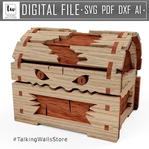 Digital product. Mimic chest. Dice box. Digital File- 3mm, 1/8in, 3.2mm, 4mm. Laser cut files SVG, DXF, CDR Digital product