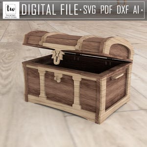 Baú de tesouro arquivo de corte a laser Baú de madeira SVG Baú antigo Dxf Caixa de joias Arquivos de corte Caixa Glowforge Caixa de tesouro de madeira antiga SVG