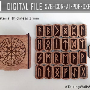 DIY Plywood Aged Futhark runas set con caja Archivo digital paganismo ...