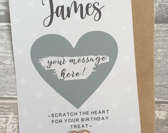 reveal card, scratch card, valentines,birthday treat, birthday surprise, birthday card, surprise treat,for him, scratch and see,boyfriend