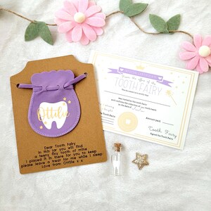 Personalised tooth fairy bag,tooth fairy pouch, tooth fairy set, tooth jar, tooth fairy receipt, certificate, first tooth, keepsake image 2