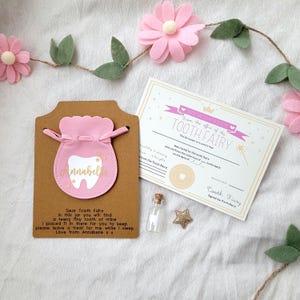 Personalised tooth fairy bag,tooth fairy pouch, tooth fairy set, tooth jar, tooth fairy receipt, certificate, first tooth, keepsake image 3