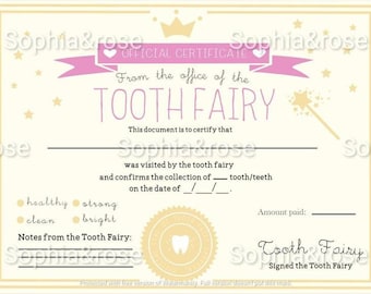 Tooth fairy certificate, digital print only, report, receipt, teeth, keepsake, first tooth, wobbly tooth