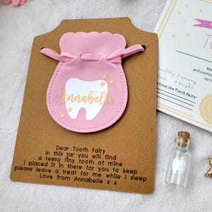 Personalised tooth fairy bag,tooth fairy pouch, tooth fairy set, tooth jar, tooth fairy receipt, certificate, first tooth, keepsake image 4
