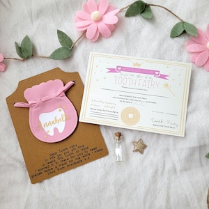 Personalised tooth fairy bag,tooth fairy pouch, tooth fairy set, tooth jar, tooth fairy receipt, certificate, first tooth, keepsake image 1
