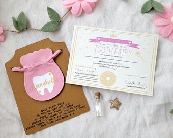 Personalised tooth fairy bag,tooth fairy pouch, tooth fairy set, tooth jar, tooth fairy receipt, certificate, first tooth, keepsake