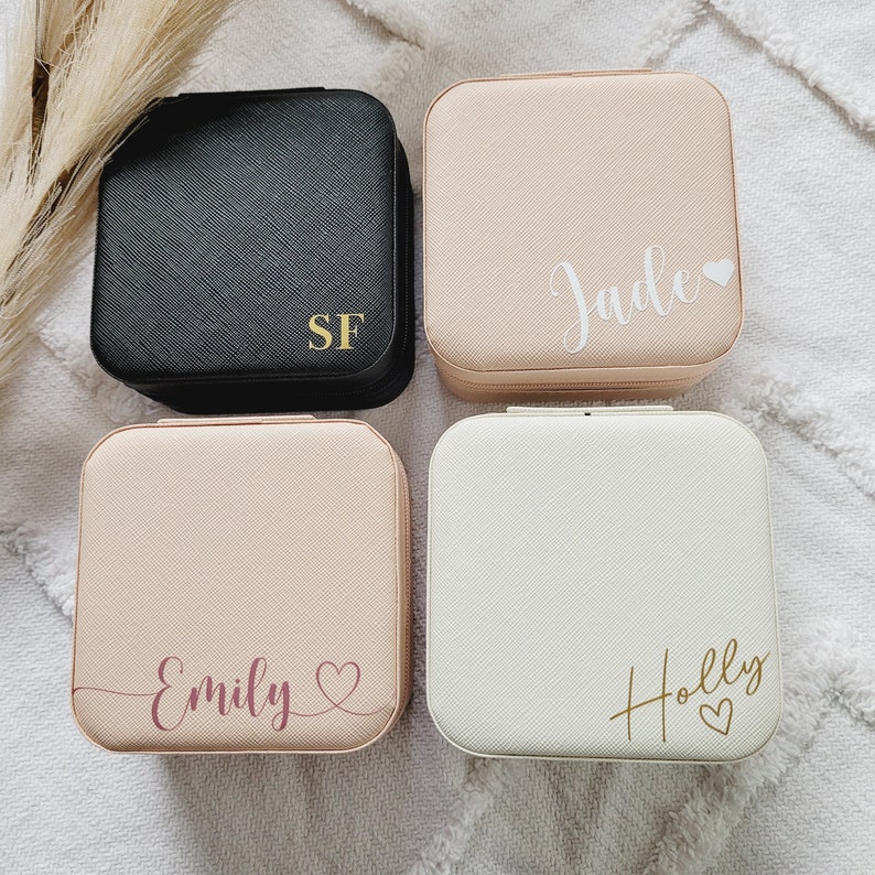 Personalised jewellery box, custom jewellery box, mini, travel, birthday gift for her, bridesmaid,wedding,bride,minimalist gift, bridal image 3