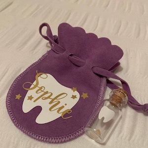 Tooth fairy bag,tooth fairy pouch,tooth fairy set,tooth jar, tooth fairy receipt, certificate, first tooth, keepsake, pink,lilac,blue,grey image 10