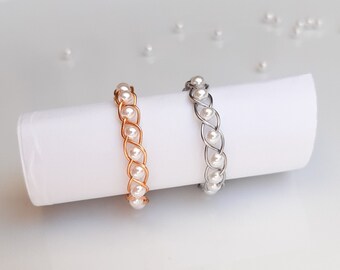 Braided Wire Ring Pearl Ring Waterproof | Gold or Silver Wire | Jewelry Precious White Pearl Braided Wire Boho LGBTQIA+ Feminism