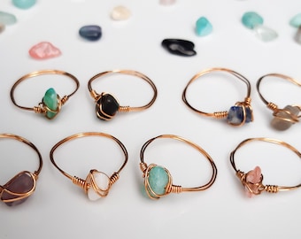 Gemstone Crystal Ring|gold or silver wire| Natural Stone Jewelry Minimalist Spiritual Splinter Pearl Ring Chips Quartz Boho