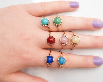 Perlen Ring | gold- oder silberfarbener Draht| Marmor Perle|Schmuck Minimalistisch Vintage Bunt LGBTQ+ Midiringe Sommer Hohe Qualität Boho