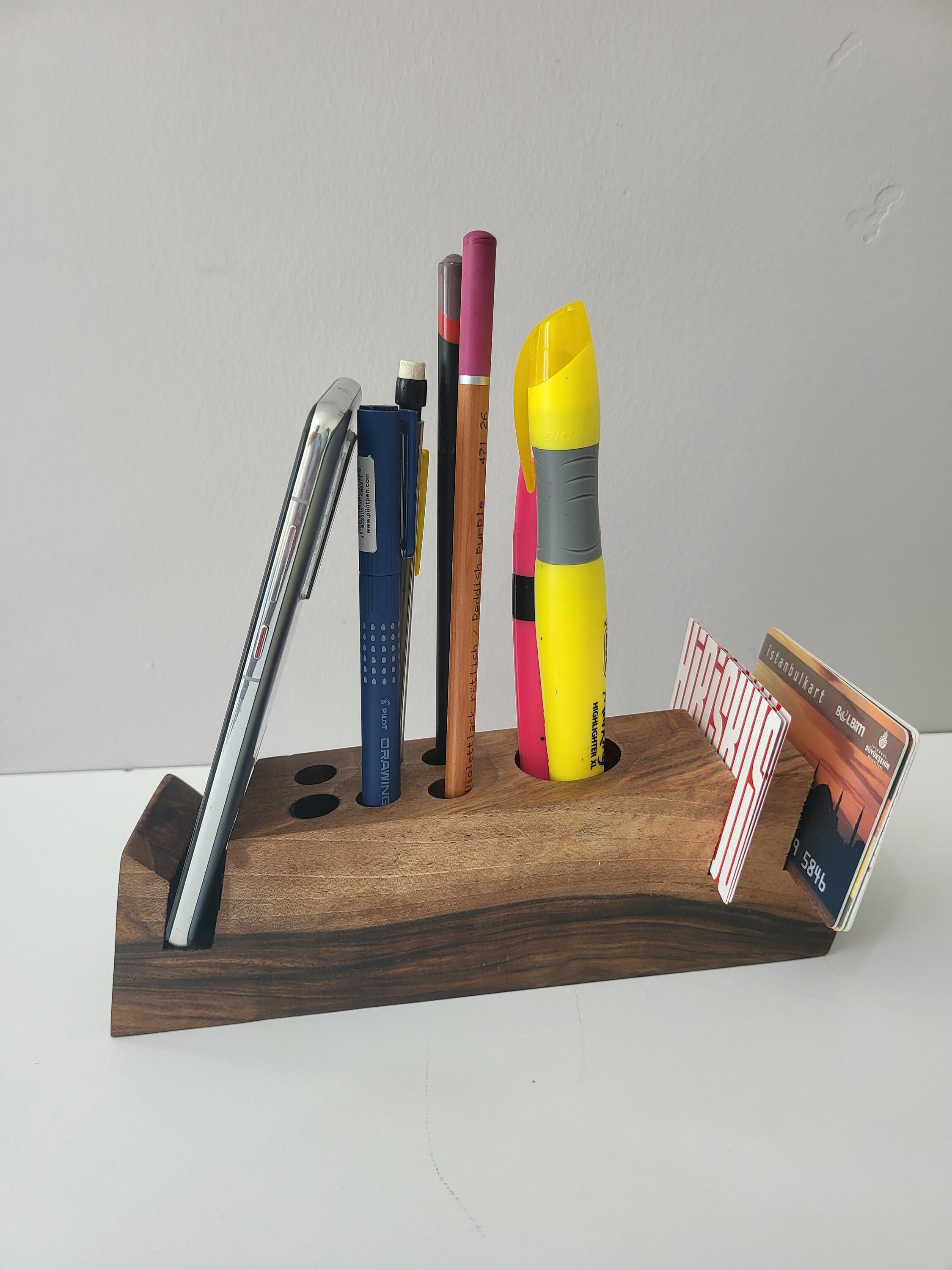 Walnut Pen Holder, Wood Desk Organizer. Wooden Pencil Holder, Wood Desk