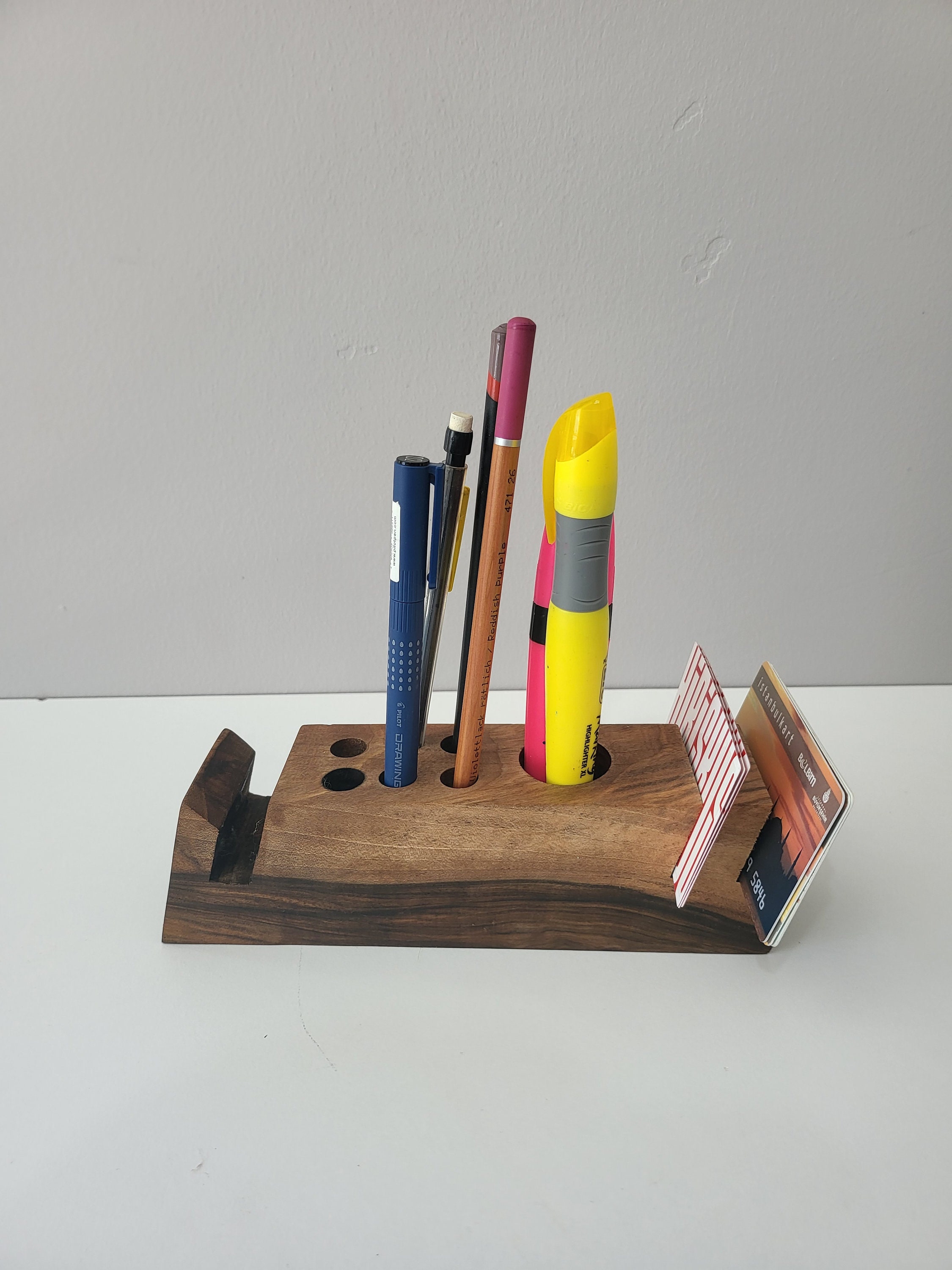 Walnut Pen Holder, Wood Desk Organizer. Wooden Pencil Holder, Wood Desk