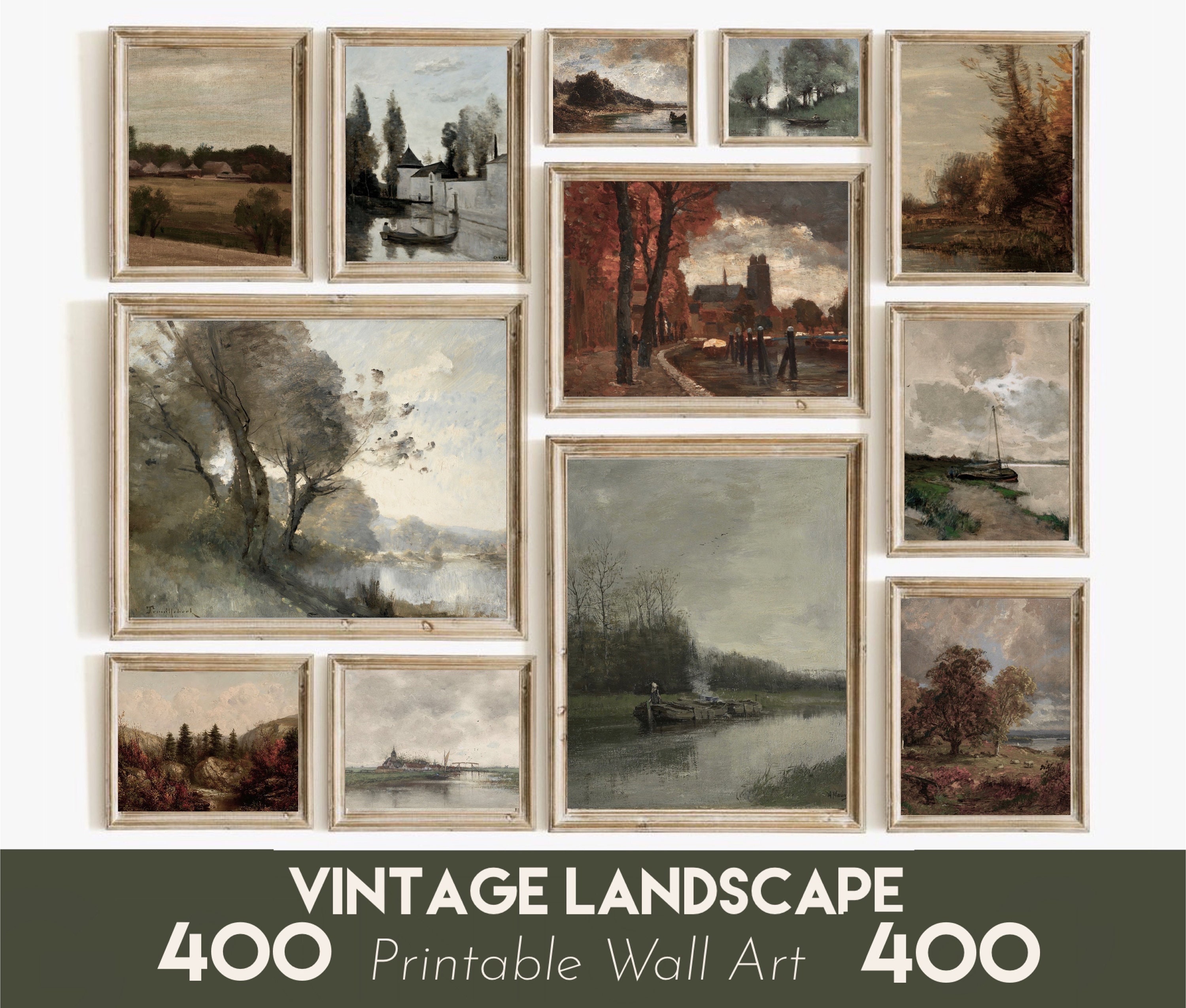 Vintage Printable Country Landscape Paintings, Mega Bundle, Antique Mountain Nature Prints Wall Art, Set Of +400 Digital Download