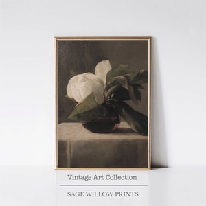 Vintage Magnolia Flower Oil Painting: Botanical Still Life Print (Digital Download)