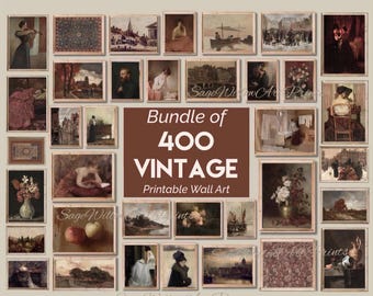 400 Printable Vintage Wall Art Prints Set BUNDLE, Antique Oil Painting Gallery, French Country Home Decor, Farmhouse Digital Download Set