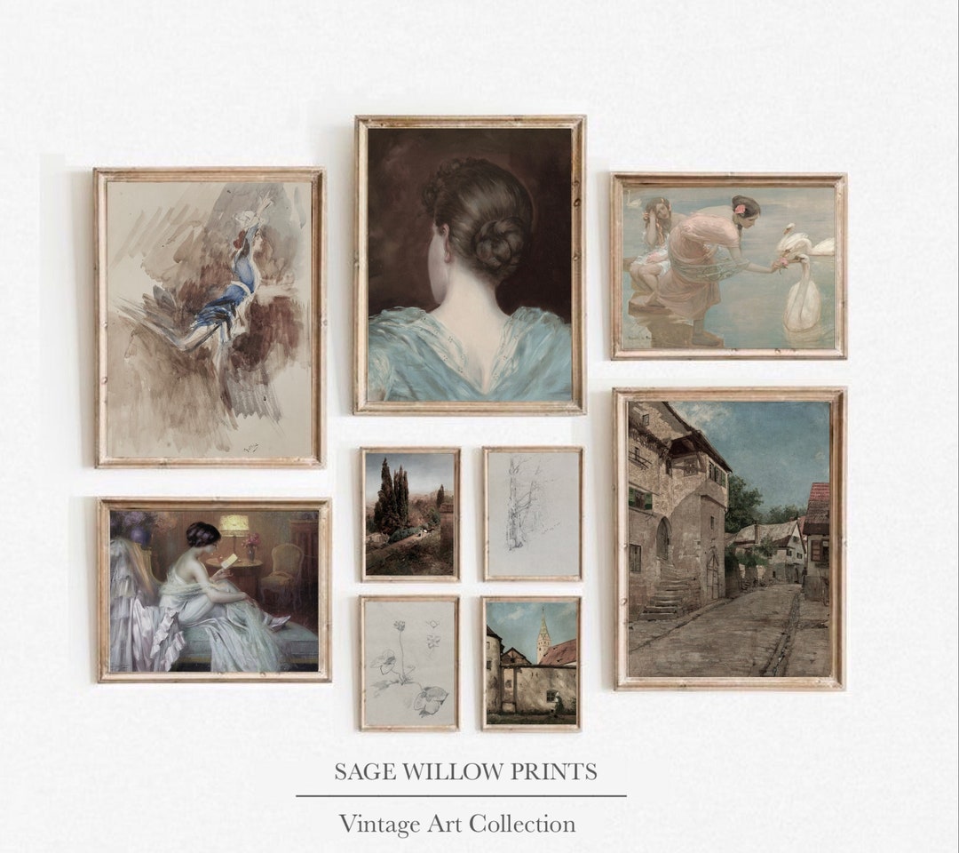 Vintage Wall Art Set of 9 Prints, Printable Oil Painting, French ...