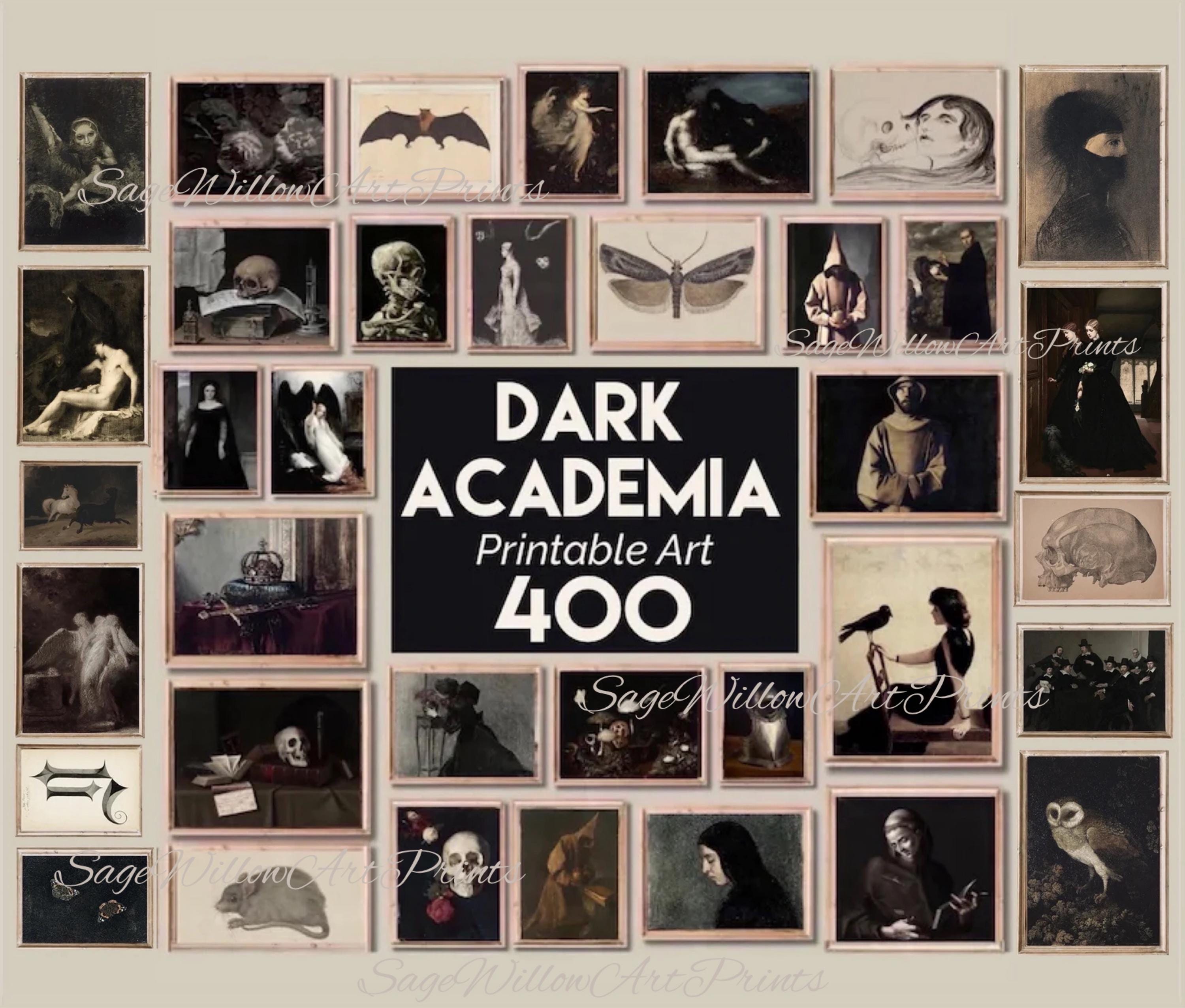 Dark Academia Decor, Mega Bundle Set 400 Prints, Vintage Moody Goth Dark Printable Gallery Wall Art Cottagecore Painting, Digital Download