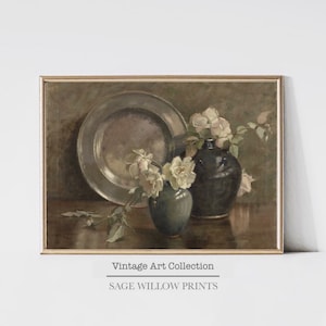 Printable Still Life Flower Oil Painting, Digital Large Wall Art, Vintage Botanical Aesthetic Room Decor, Victorian Floral Art Print