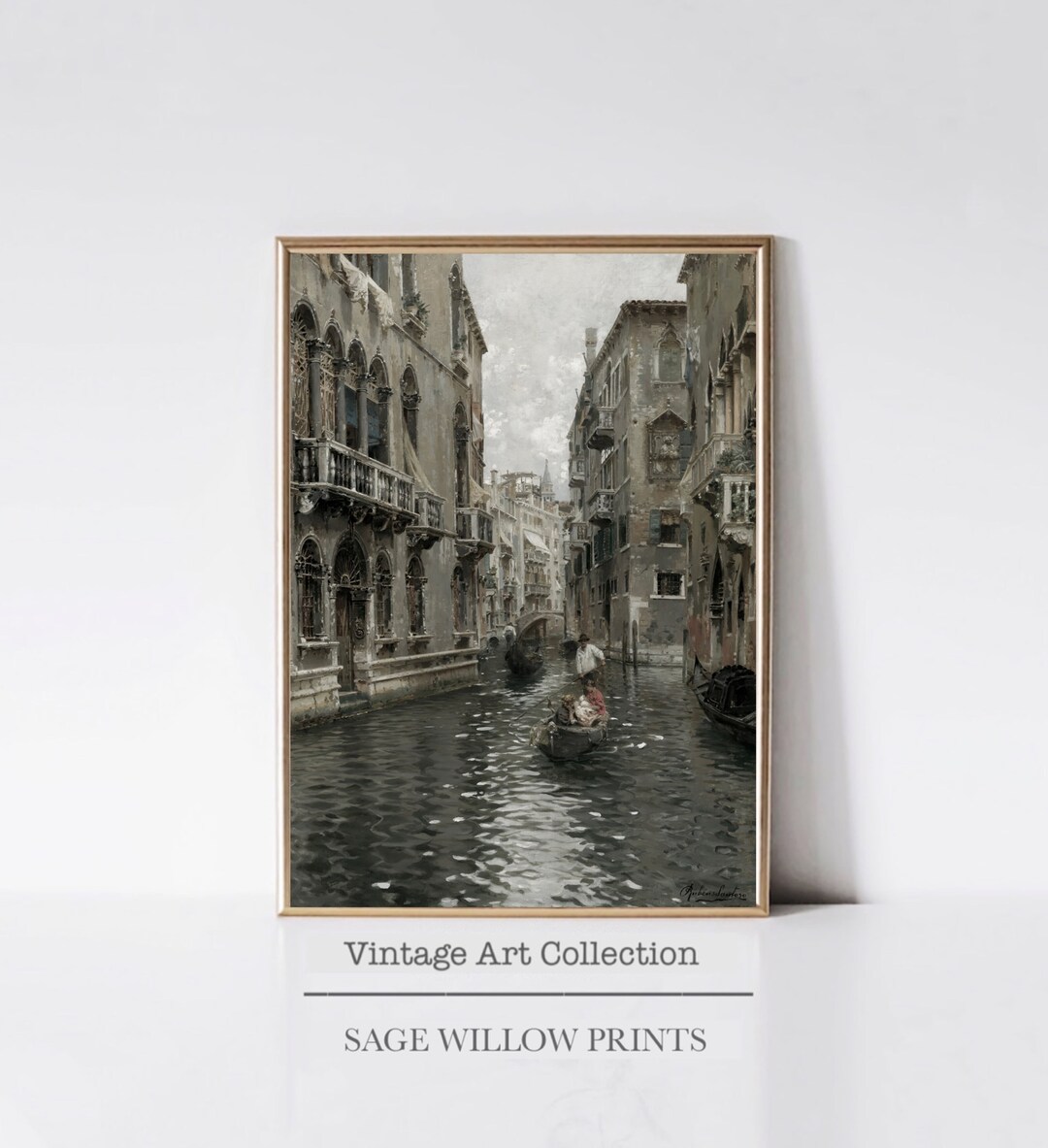Printable Venice Canal Painting, Vintage Neutral Italy Wall Art, European Room Decor Antique ...