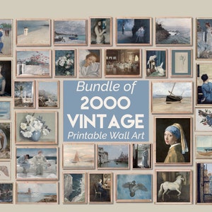 2000 Vintage-Kunstdrucke-Set, Mega-Bundle, französische Wohndekoration, antike Ölgemälde, rustikales Landhaus-Wandkunst-Set, digitaler Download