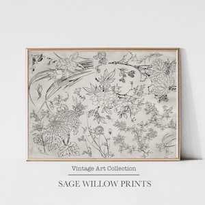 Vintage Botanical Tapestry Art Print: Neutral Antique Pattern (Digital Download)