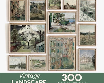 300+ Landscape Art Prints Set, Vintage Mega Bundle, Printable Antique Nature Wall Art, Rustic Country Farmhouse Painting, Digital Download