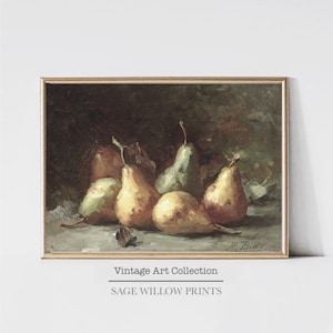Vintage Pear Still Life Painting: Kitchen Country Decor (Digital Print)