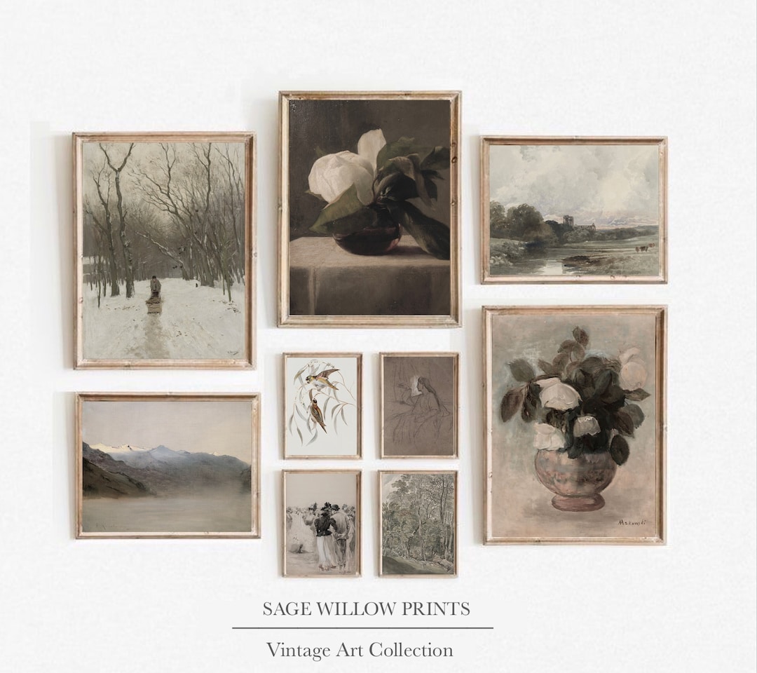 Vintage Wall Art Set of 9 Prints, Printable Oil Painting, French ...