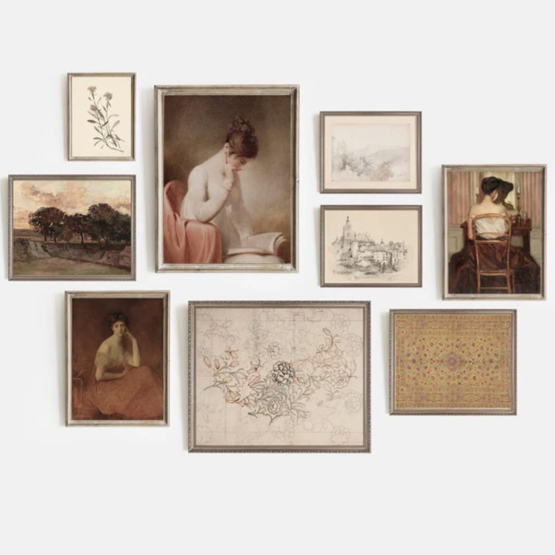 Rustic Printable Gallery Wall Art Set of 9, Muted European Landscape