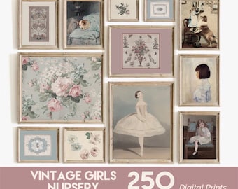 250 Vintage Nursery Art Prints Set, Rustic Girls and Baby Room Pastel Tones Decor, BUNDLE Paintings, Digital Download Printable Wall Art