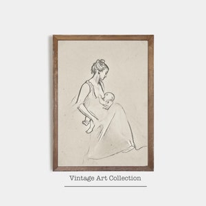 印刷可能なウォールアート、ラインアートデジタルプリント、母子アート、デジタルダウンロードポスター、ミニマリストウォールアート、壁の装飾、ビンテージプリント