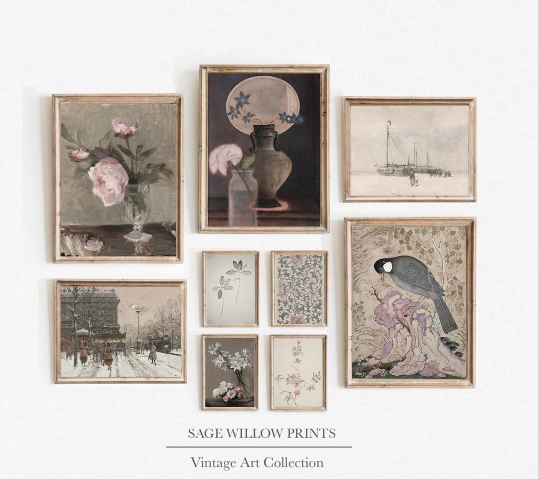 Rustic Printable Gallery Wall Art Set of 9, Muted European Landscape