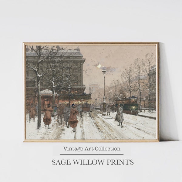 Printable Wall Art, Vintage Paris Winter, Holiday Decor Oil Painting, Digital Download, Digital Landscape Print, Digital Wall Art, Poster