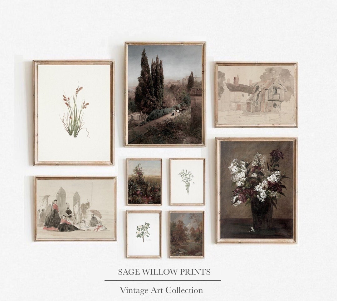 Vintage Wall Art Set of 9 Prints, Printable Oil Painting, French ...