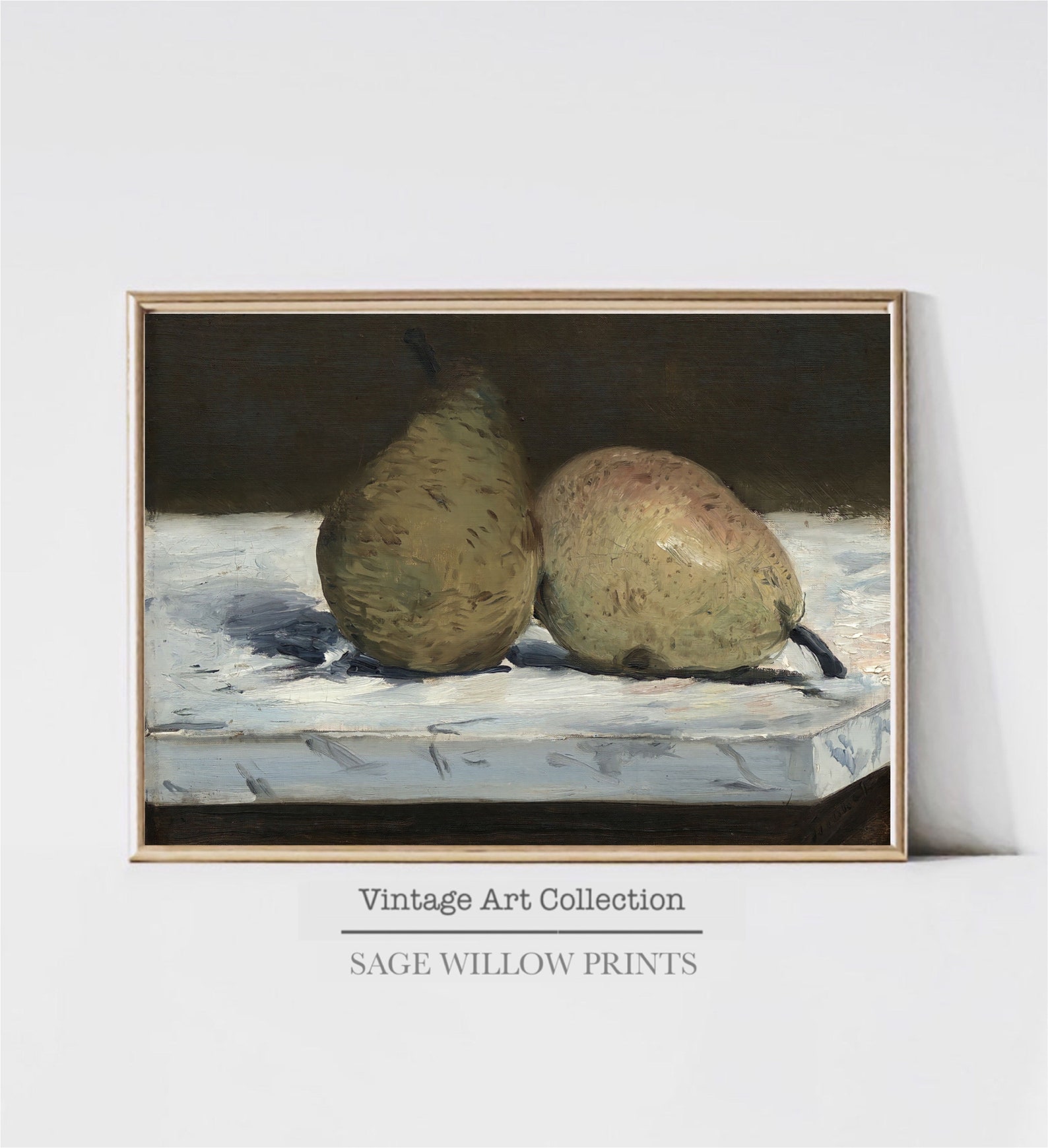 Printable Still Life Pear Oil Painting, Digital Fruit Large Wall Art ...