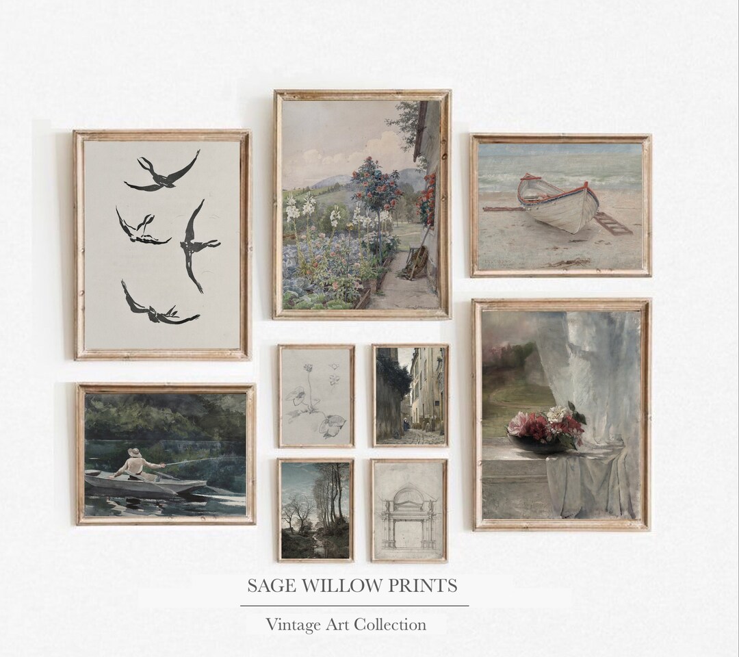 Vintage Wall Art Set of 9 Prints, Printable Oil Painting, French ...