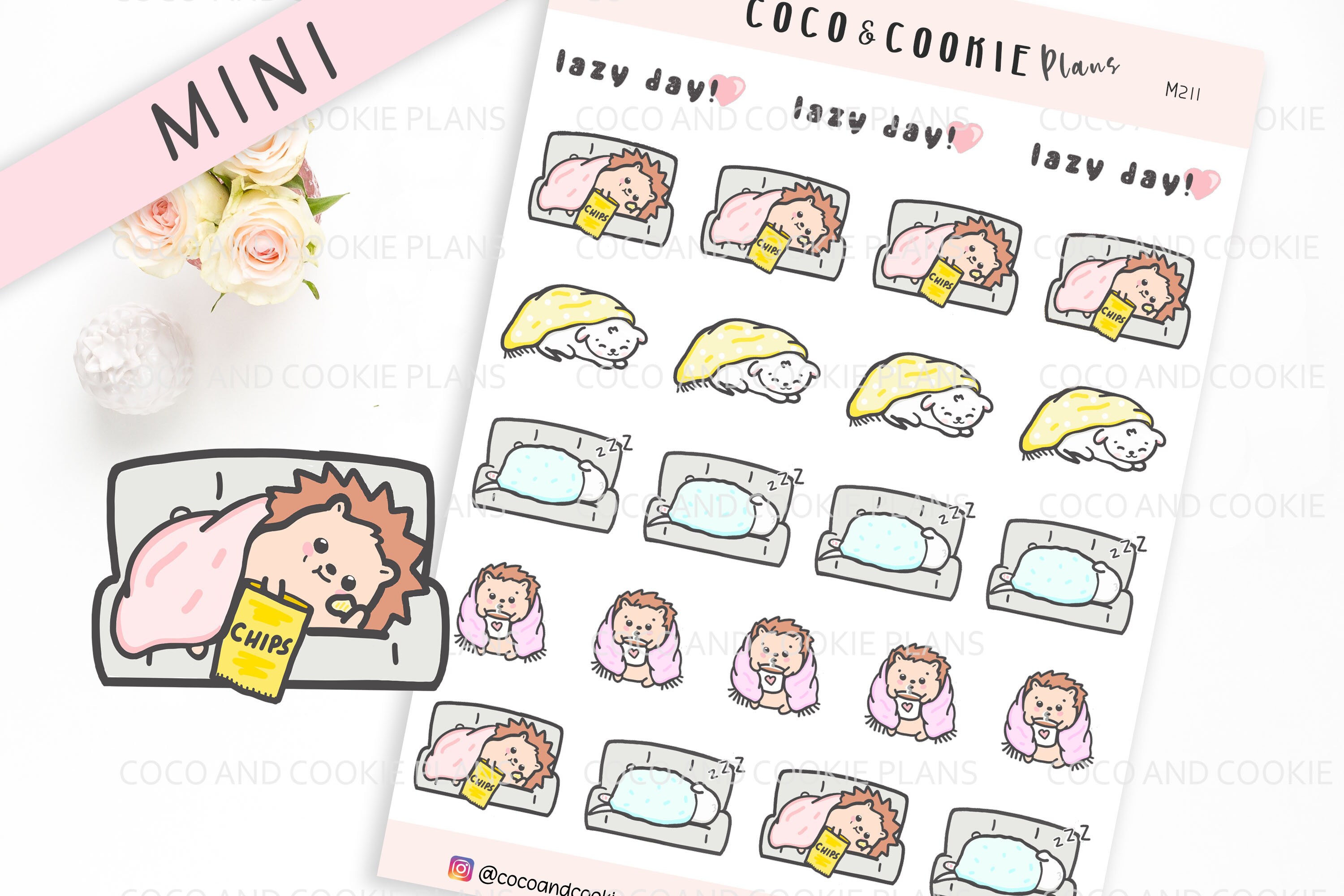 Lazy Day Planner Stickers, Rest Day Stickers, Kawaii Planner Stickers…
