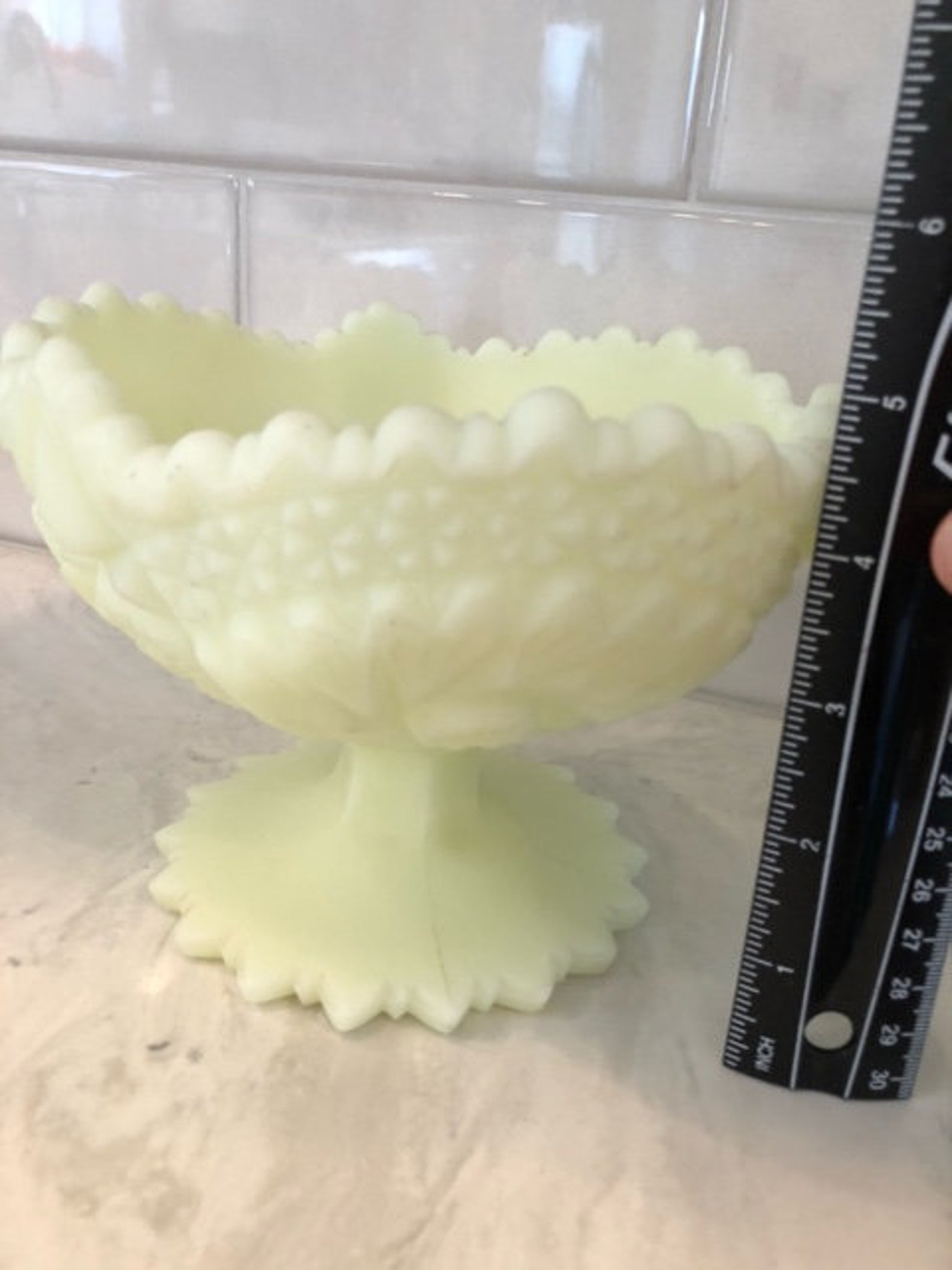 Fenton Uranium Bowl Satin Custard Glass Pedestal Bowl Uranium Etsy