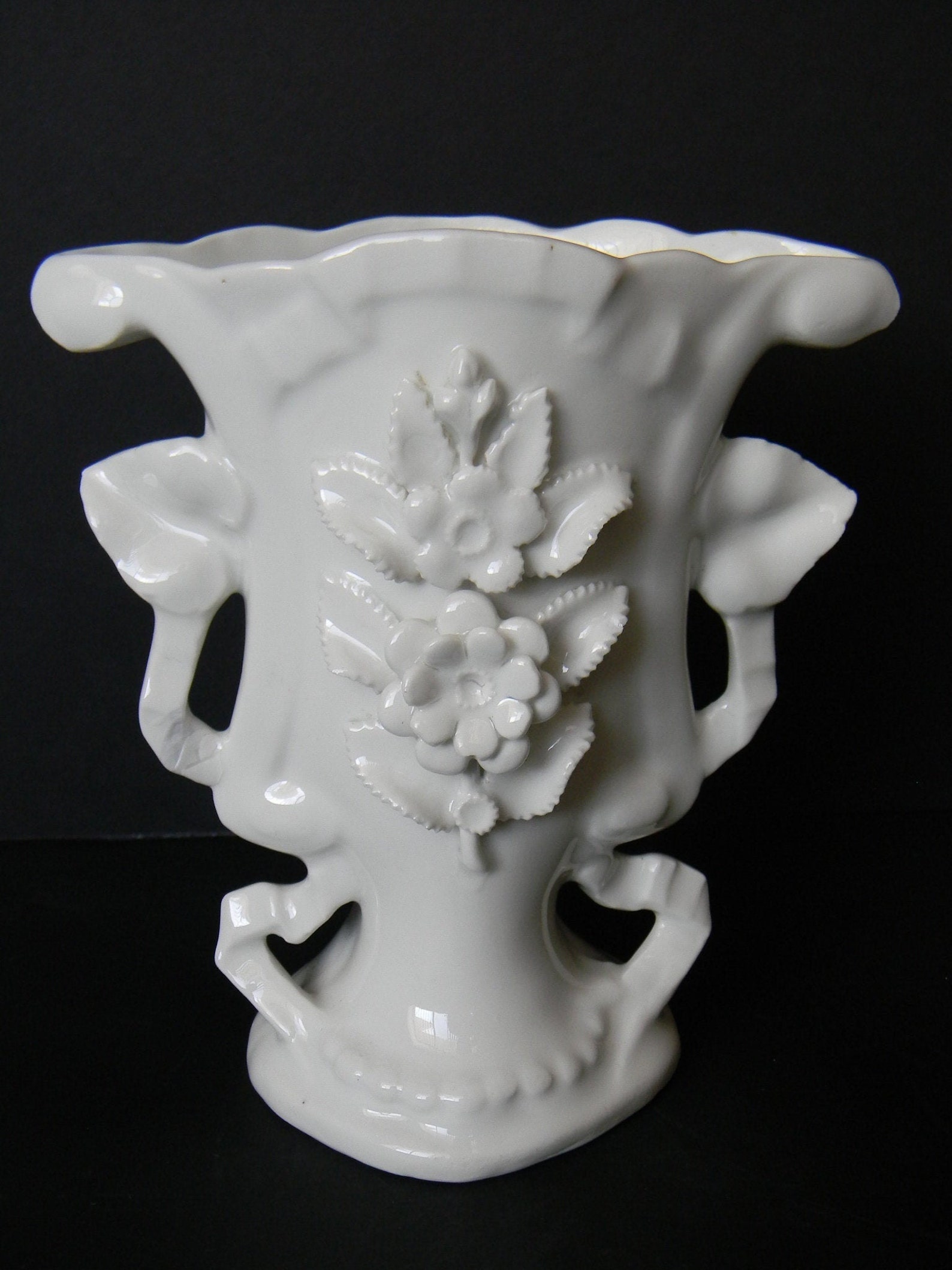 White on White Floral Ceramic Applique Vase with Cutout Etsy